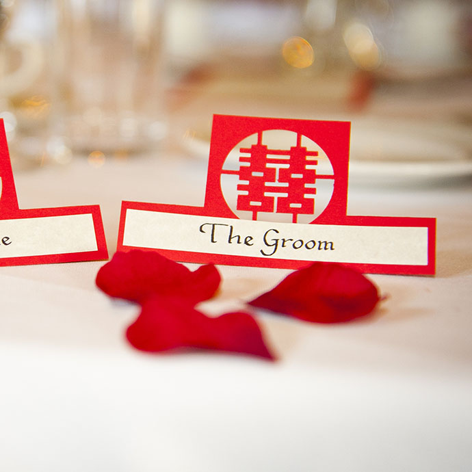 Multicultural Wedding Chinese and English Double Happinness Name Cards - Camellio Wedding Planning and Events - Essex Wedding Planner
