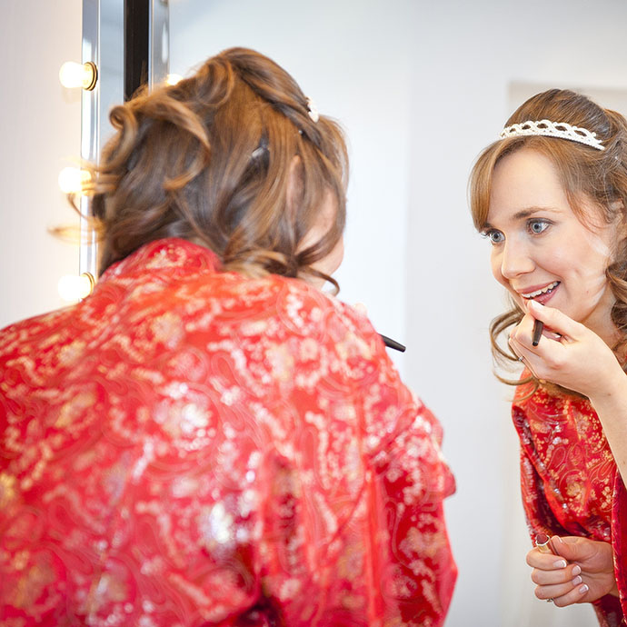 Multicultural Wedding Chinese and English Red Cheongsam Bridal Preparation - Camellio Wedding Planning and Events - Essex Wedding Planner