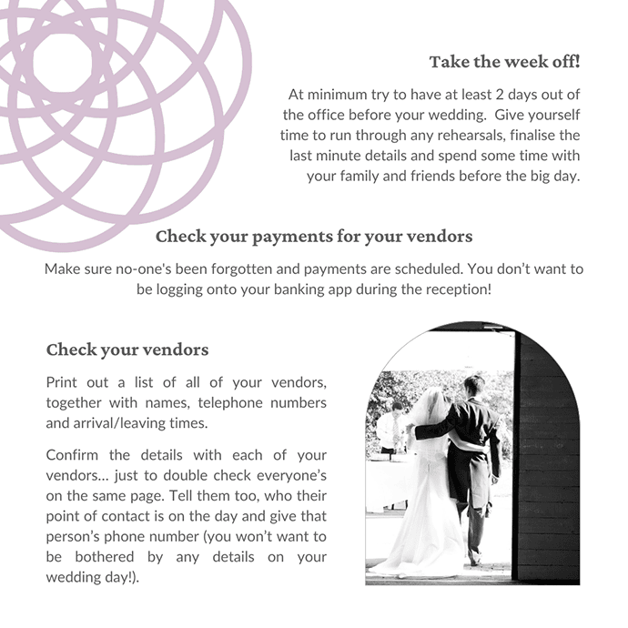 Top Tips for the week before your Wedding - Camellio Wedding Planning and Events - Essex Wedding Planner